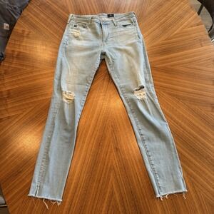 AG Adriano Goldschmied Middi 28R Mid Rise Skinny Ankle Jeans Light Distressed‎